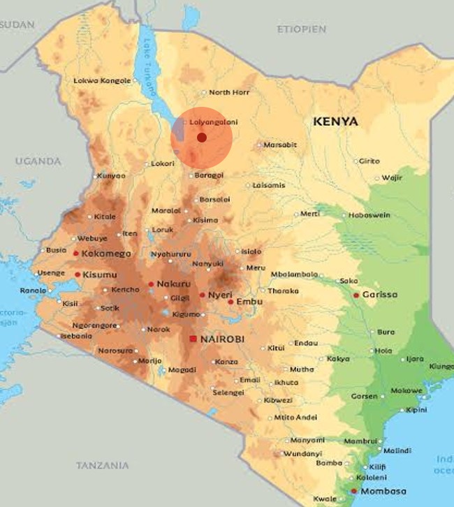 Map of Kenya showing Marsabit County